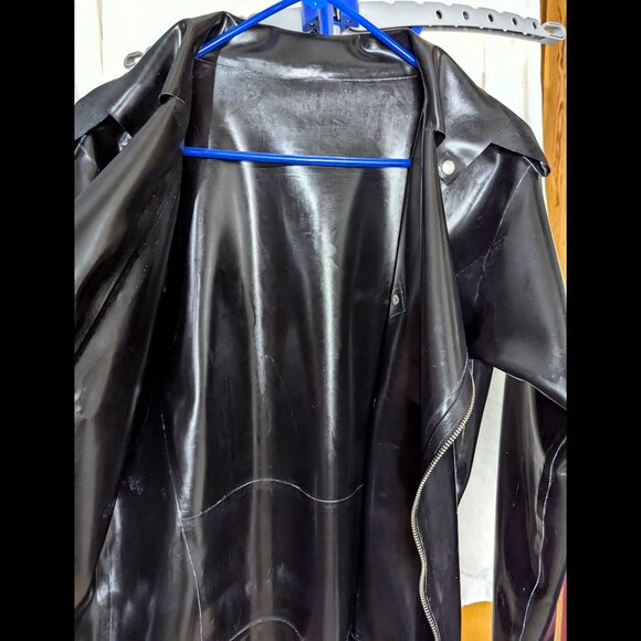 WOW Black LATEX L/S Moto Jacket with Belt, Chest 40, worn once - Picture 6 of 7
